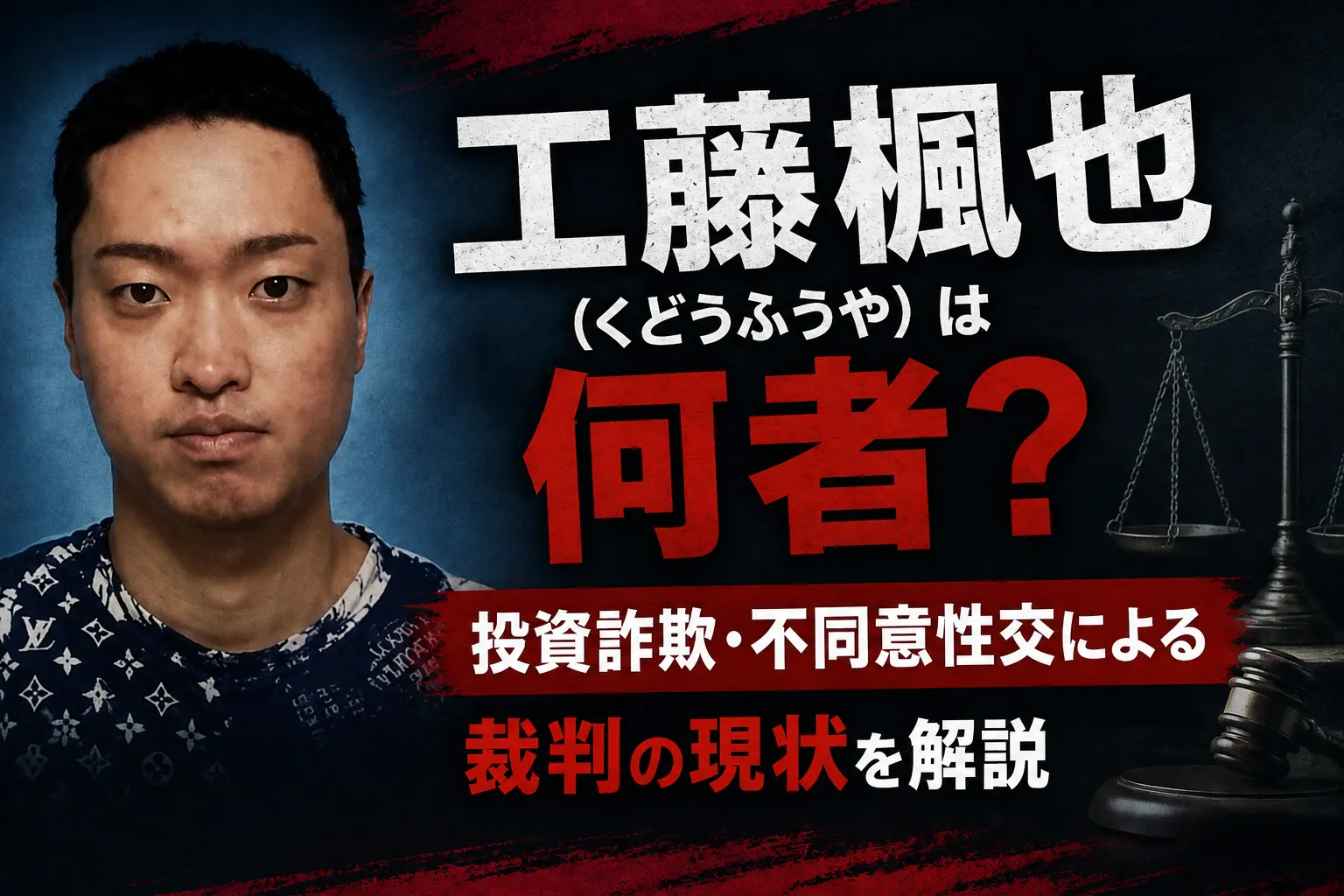 工藤楓也(くどうふうや)は何者?投資詐欺・不同意性交による裁判の現状を解説